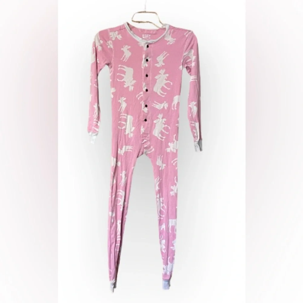 Lazy One PINK MOOSE FLAPJACK PAJAMAS SZ 10